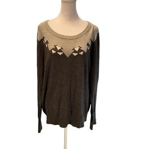 Merona 2 Tone Gray with White Print Soft Long Sleeve Scoop Neck Sweater Size XXL